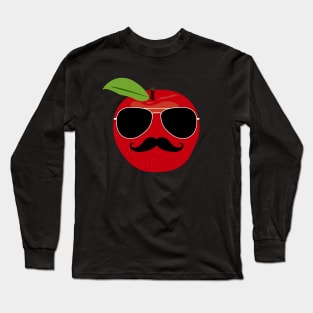 Cool Apple with mustache Long Sleeve T-Shirt
